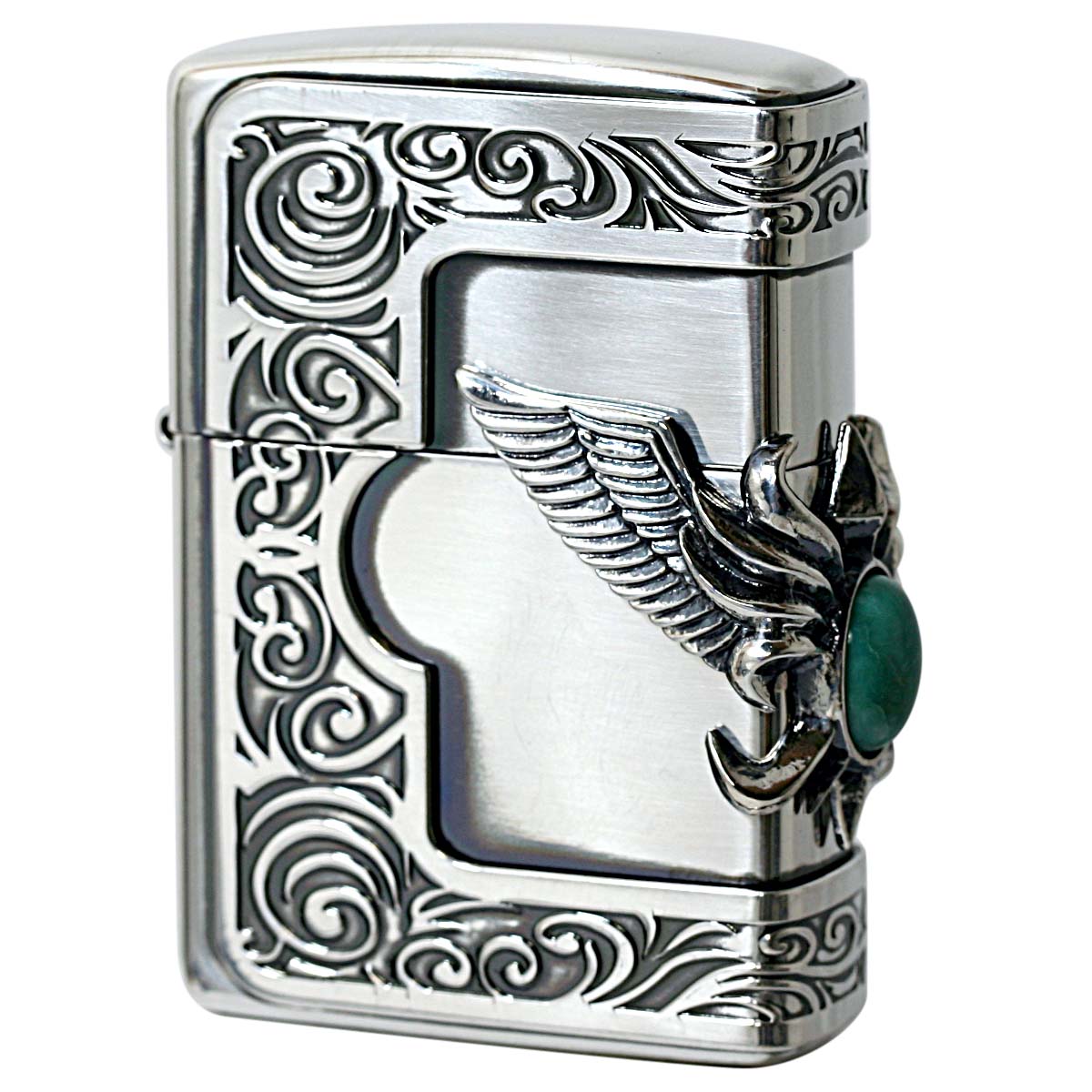 Zippo ジッポライター ターコイズ 天然石 ウイング 羽 メタル 銀イブシ ストーンウィングメタル ターコイズ プレゼント 贈り物 男性