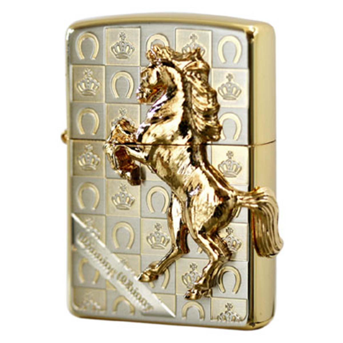 Zippo ジッポライター 馬 ホース 2面連続メタル ウイニング ウィニー グランドクラウン サテン ゴールド SG