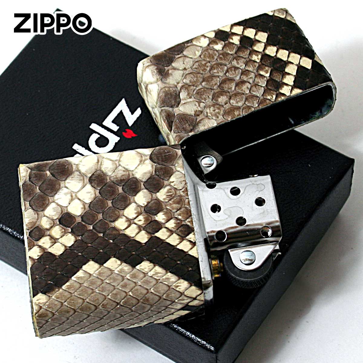 zippo パイソン　ヘビ革 Zippo ジッポー 革巻き パイソン ヘビ 手縫い Animal Skin