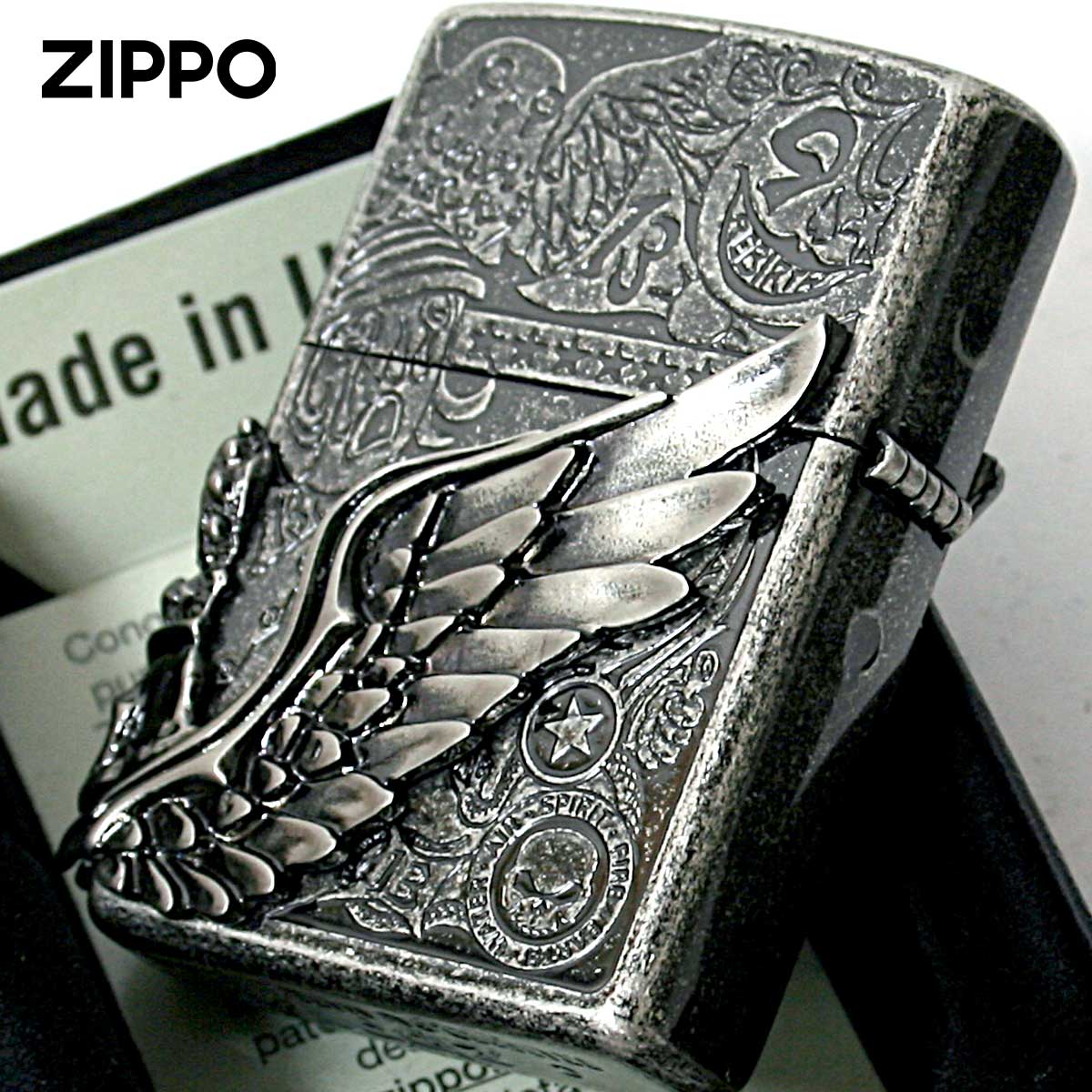 ZIPPO スカルマーケット クロスボーン 未使用 初期モデル スカル スカル(ZIPPO) Zippo ジッポライター スカル ドクロ 骸骨 羽