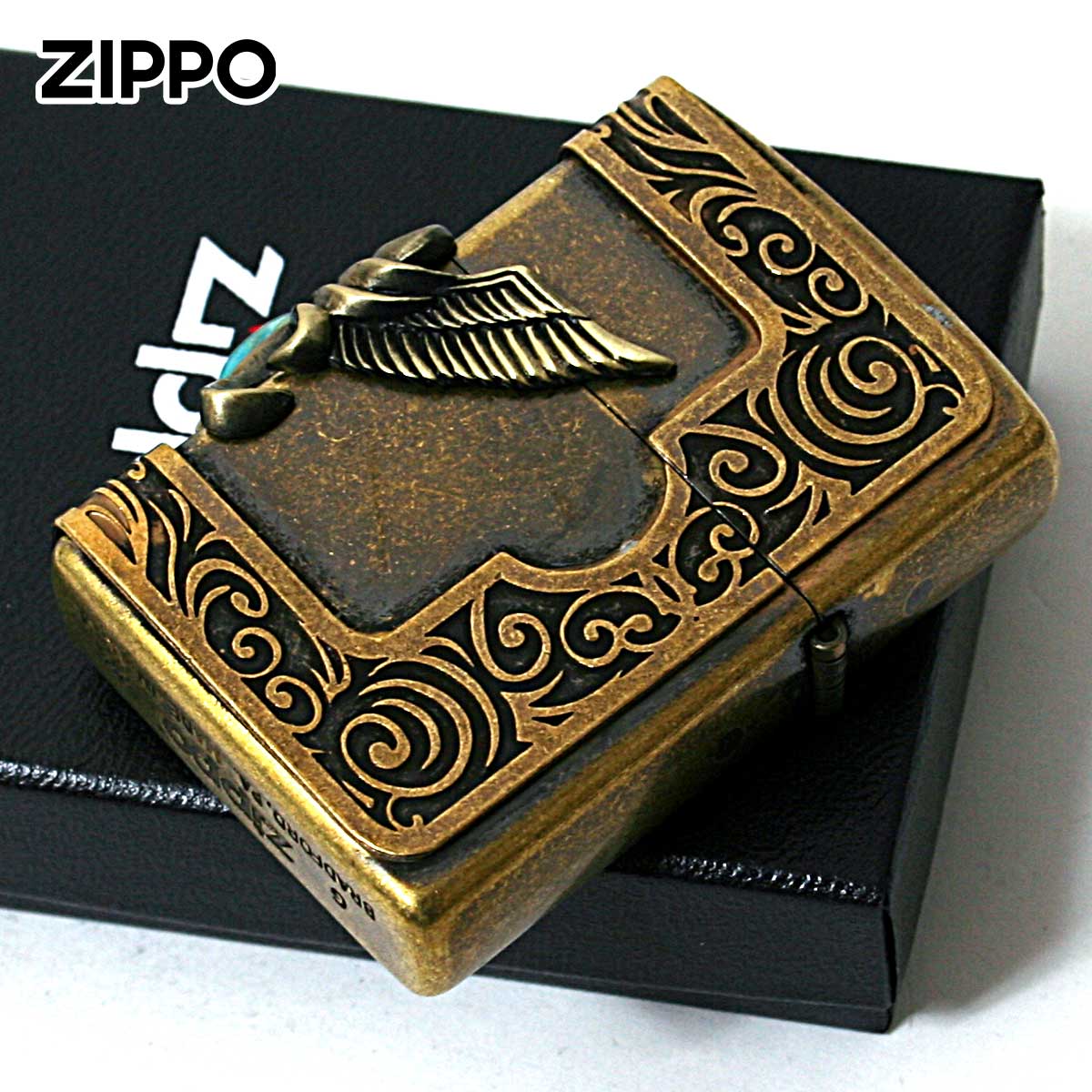 ZIPPO Zippo ジッポライター ターコイズ 天然石 ウイング 羽 3面