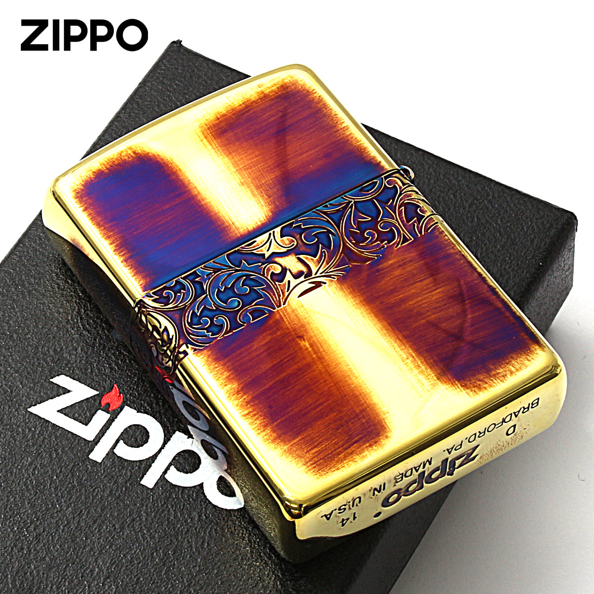 Zippo ジッポライター アラベスク 唐草 ライン 金イブシ Classic Arabesque CLA-E メール便可の画像