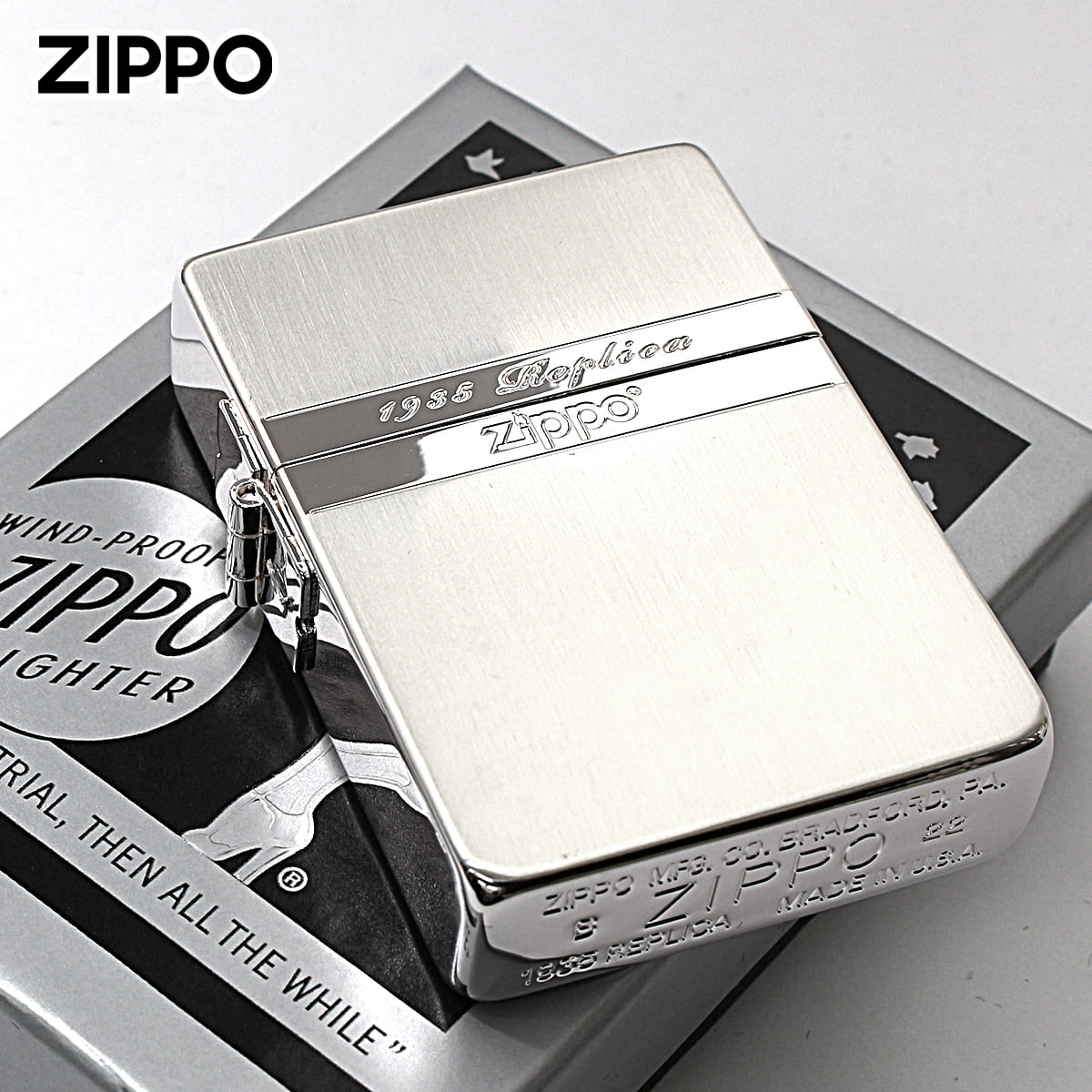 zippo　スノボー　レプリカ レプリカ Zippo ジッポライター 1935レプリカ ミラーライン 銀メッキ