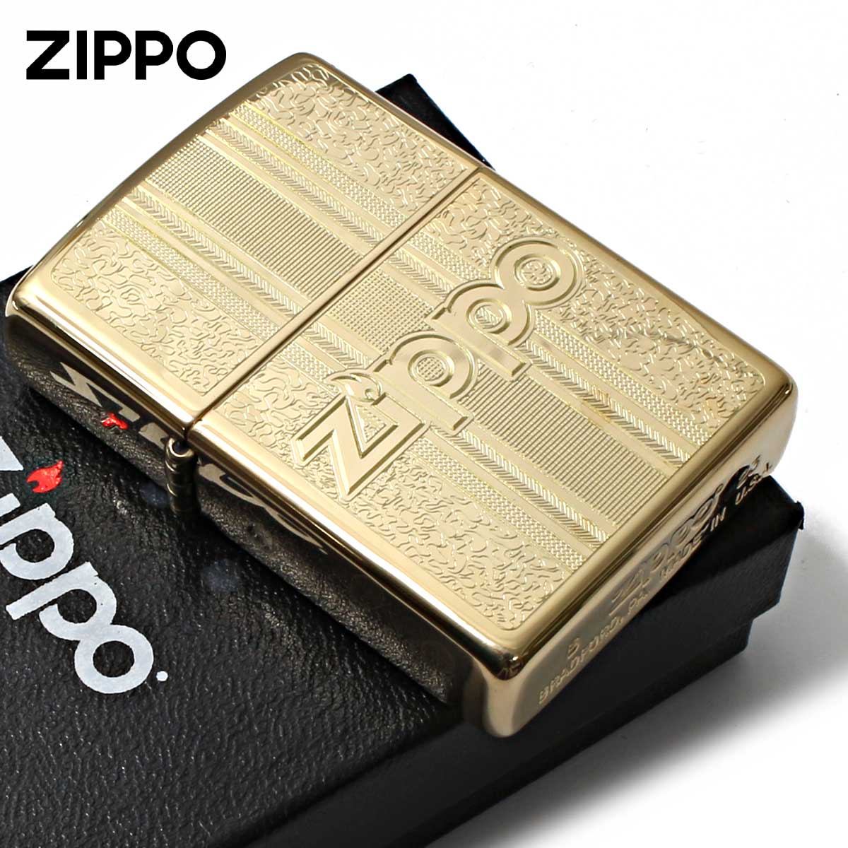 Zippo ジッポライター ジッポ ロゴ パターン彫刻 Logo Pattern 鏡面 ポリッシュ ブラス 29677 プレゼント 贈り物 男性 シンプル メール便可の画像