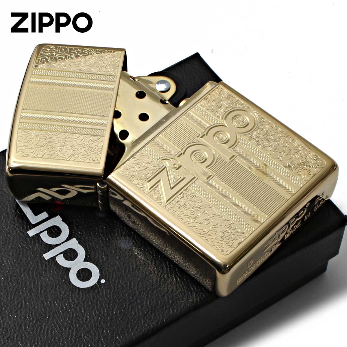 Zippo ジッポライター ジッポ ロゴ パターン彫刻 Logo Pattern 鏡面 ポリッシュ ブラス 29677 プレゼント 贈り物 男性 シンプル メール便可の画像