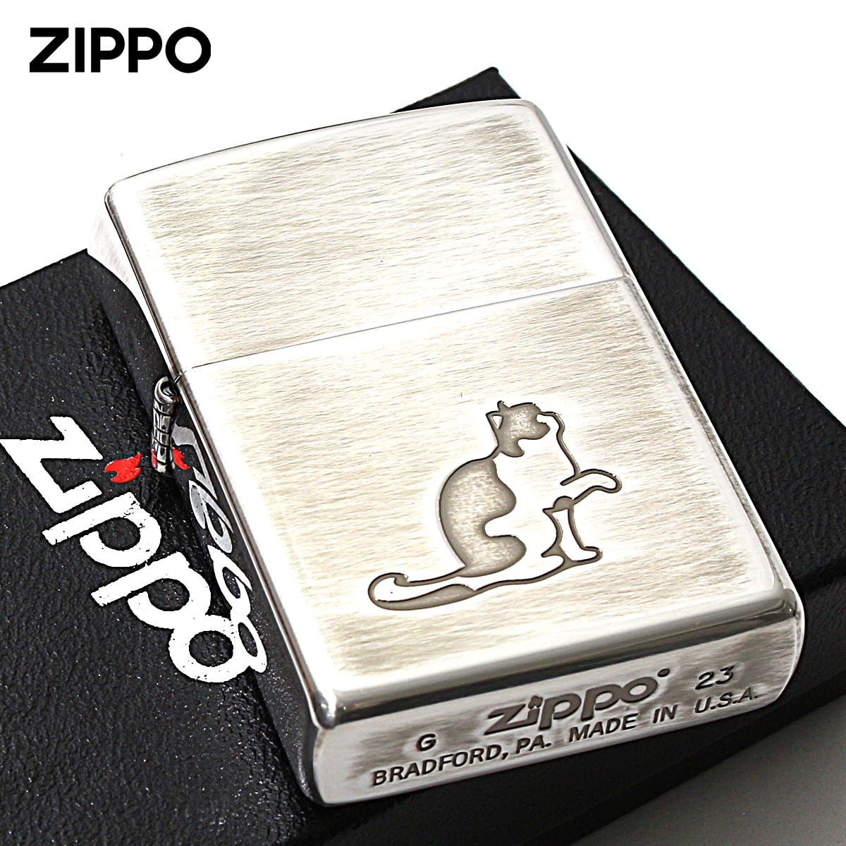 ZIPPO ライター 猫 ジッポ ニッケルメッキ いぶし仕上げ