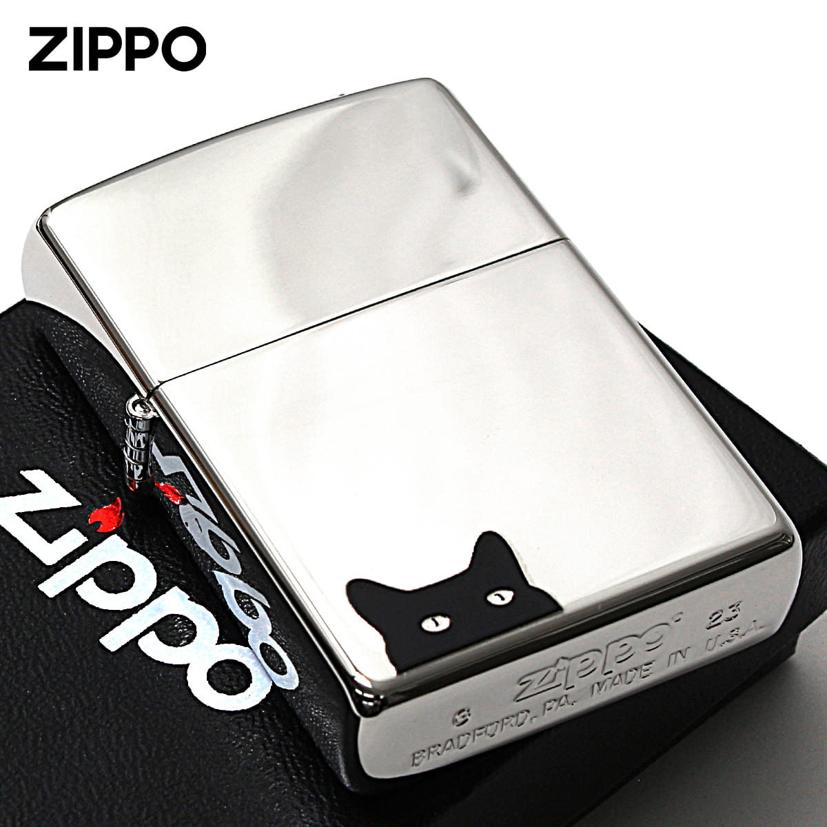 Zippo ジッポライター ネコ 猫 Cat's eye キャットアイ 鏡面 ポリッシュ 銀メッキ 80044 プレゼント 贈り物 女性 かわいい メール便可 | ZIPPO | 02