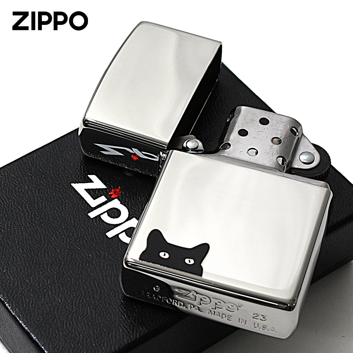 Zippo ジッポライター ネコ 猫 Cat's eye キャットアイ 鏡面 ポリッシュ 銀メッキ 80044 プレゼント 贈り物 女性 かわいい メール便可 | ZIPPO | 04