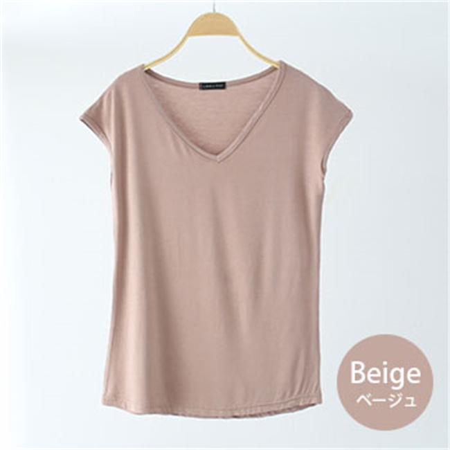 cloth＆cross コーヒーTシャツ　Ｖネック　フレンチスリーブ　白 T-shirt Ladies Short Sleeve US Cotton Cut & Sewn Crew