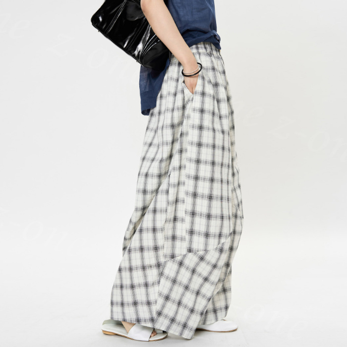 ワイドパンツ チェック レディース 新作 夏 春 ルーズフィット カジュアル 美脚効果 高ウエスト 韓国風 体型カバー ワイドパンツ チェック レディース 夏 春 ルーズフィット カジュアル
