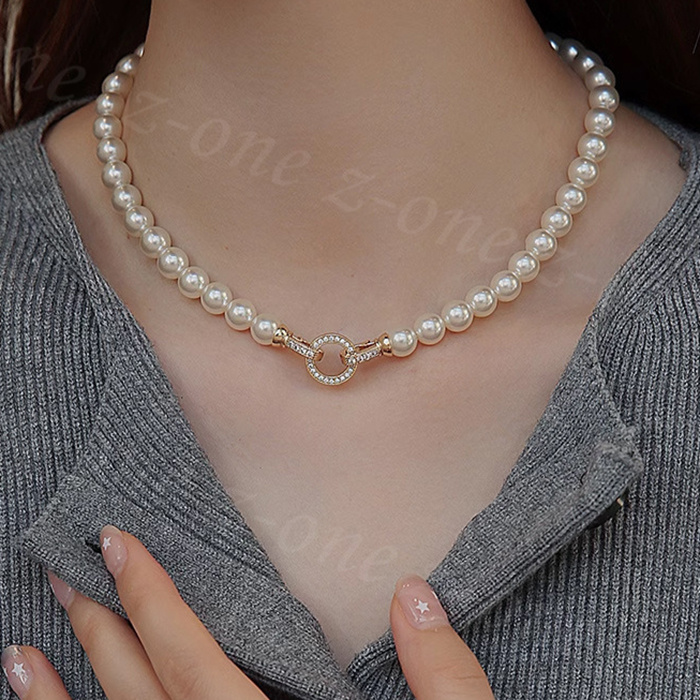 美品】パールネックレス 留め具 全長約37cm パール約6mm（楽天