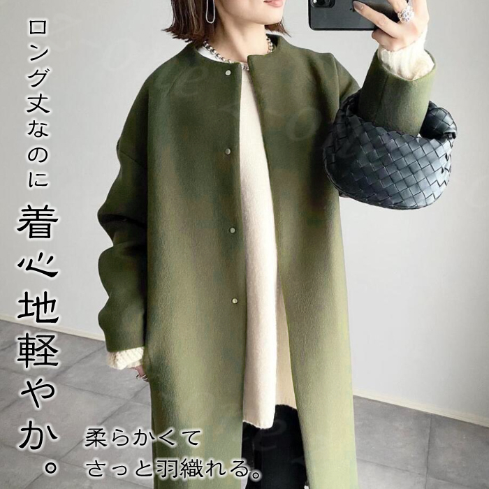 きれいめ◎CHILD WOMAN ウール　チェスターコート　オリーブカーキ系 チェスターコート レディース ロングコート アウター 上着 保温 防寒