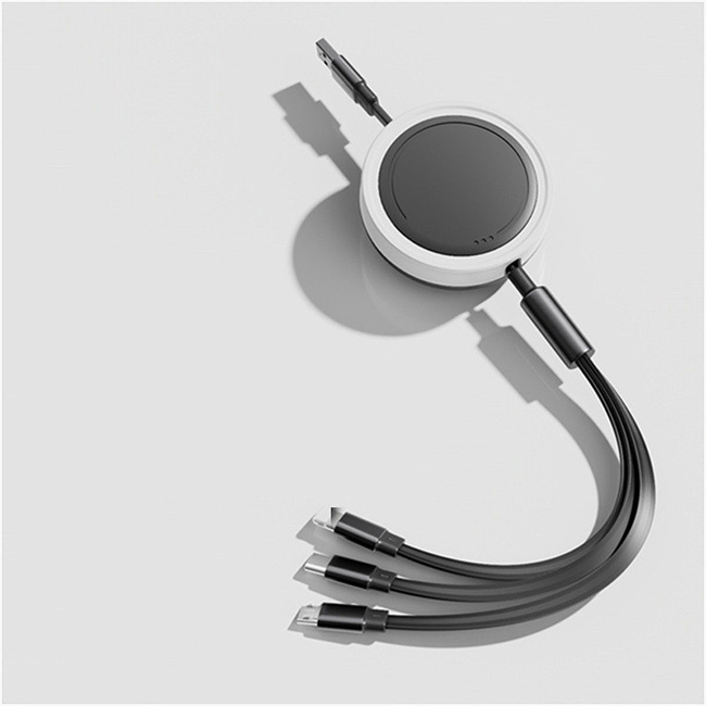 充電ケーブル 3in1 1.1m 巻き取り iPhone タイプC Type-c 急速 USB