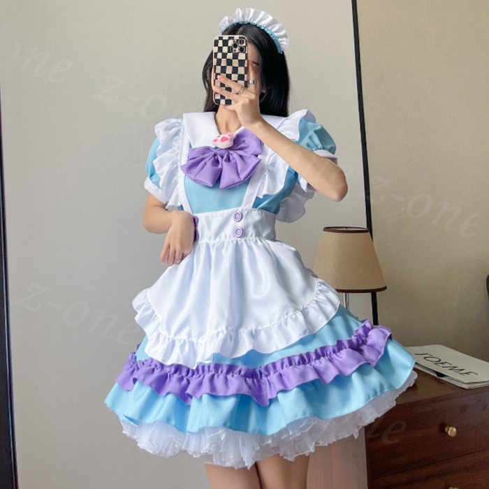 白＆ブルー ロリータドレスセット　コスプレ 編み上げテールドレス ゴスロリ ロリータワンピ ベッドドレス