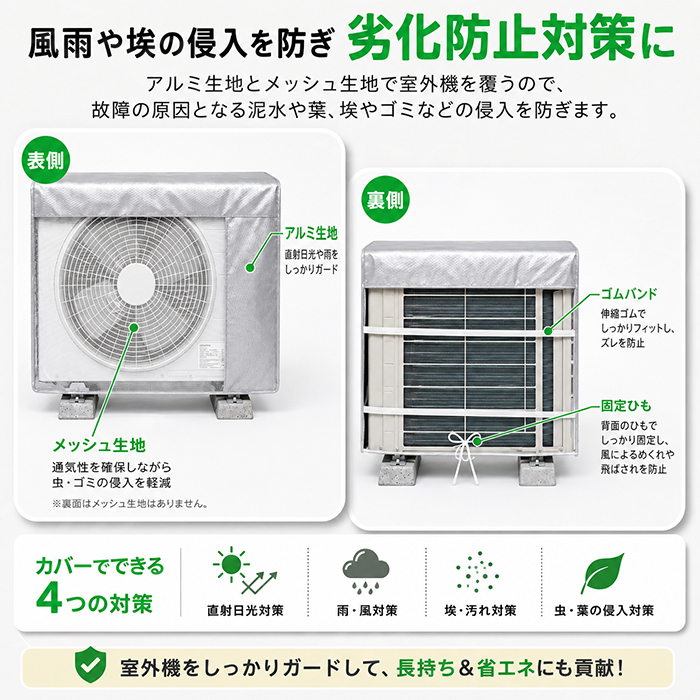 エアコン室外機カバー 遮熱 日よけ 7サイズ 室外機保護カバー アルミ遮