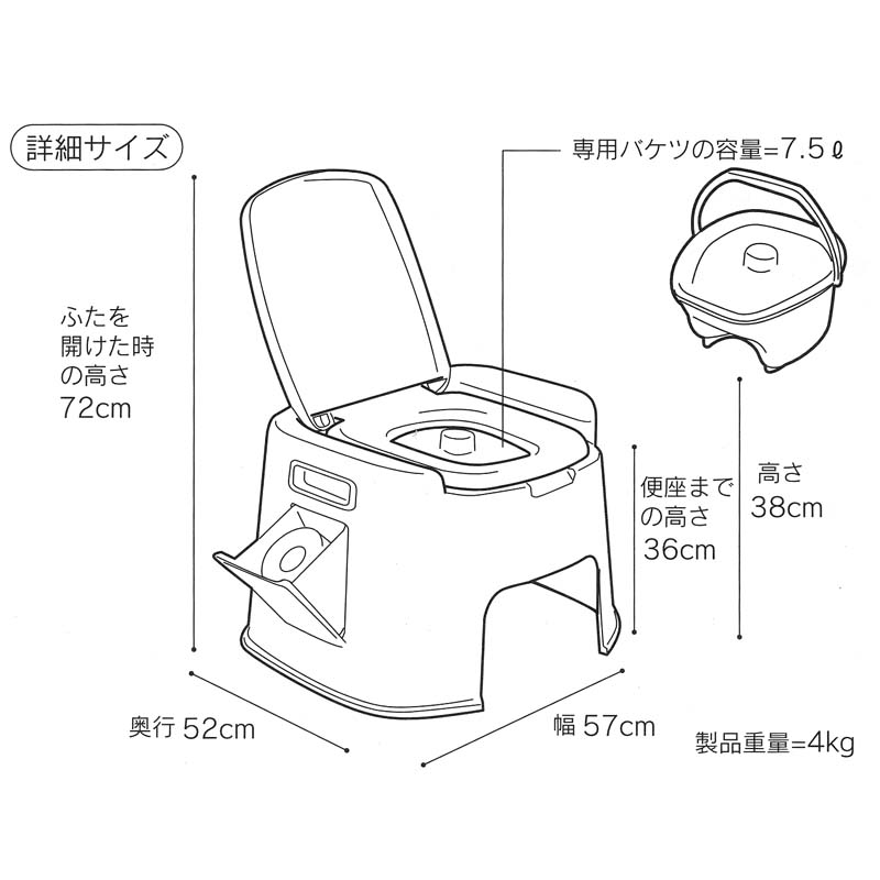 新輝合成 TONBO ポータブルトイレ デラックス型の画像