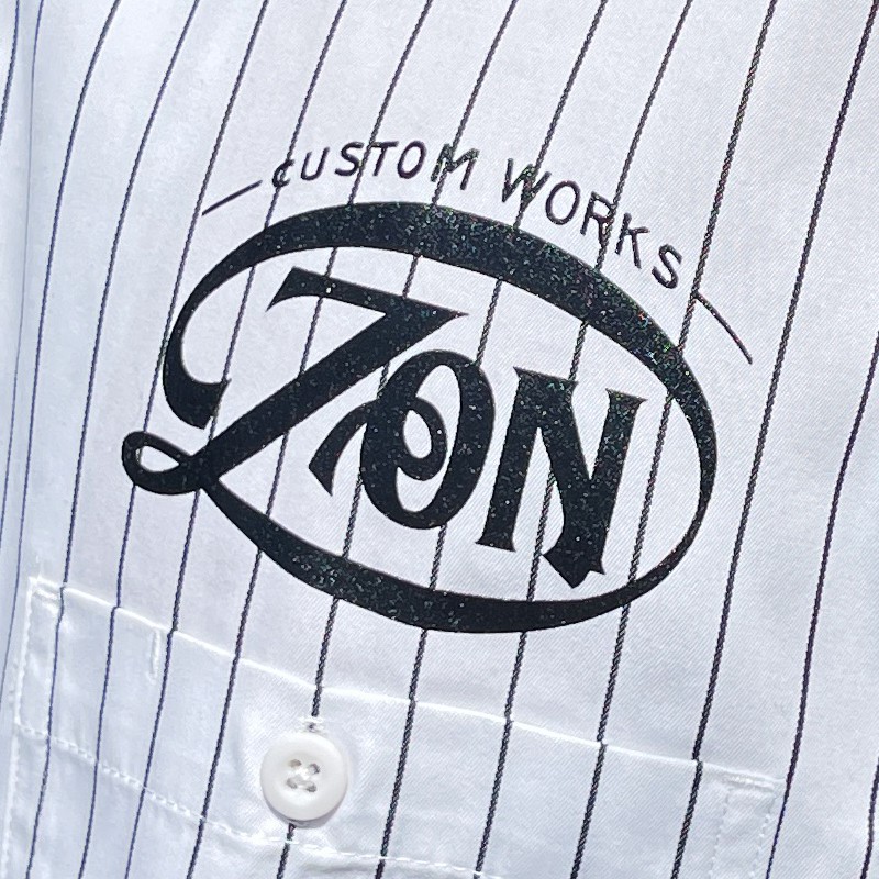 半袖 ワークシャツ オフホワイト×ブラック ストライプ 白 ZON