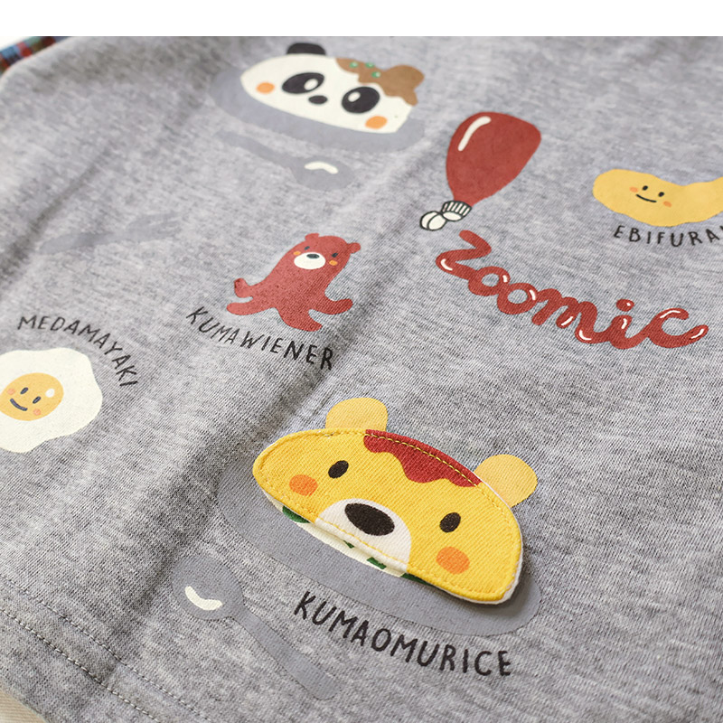 RRmoments 動物柄 長袖カットソー ZOOMIC（ズーミック） キッズ ロンT 長袖 Tシャツ 袖切替 チェック 袖