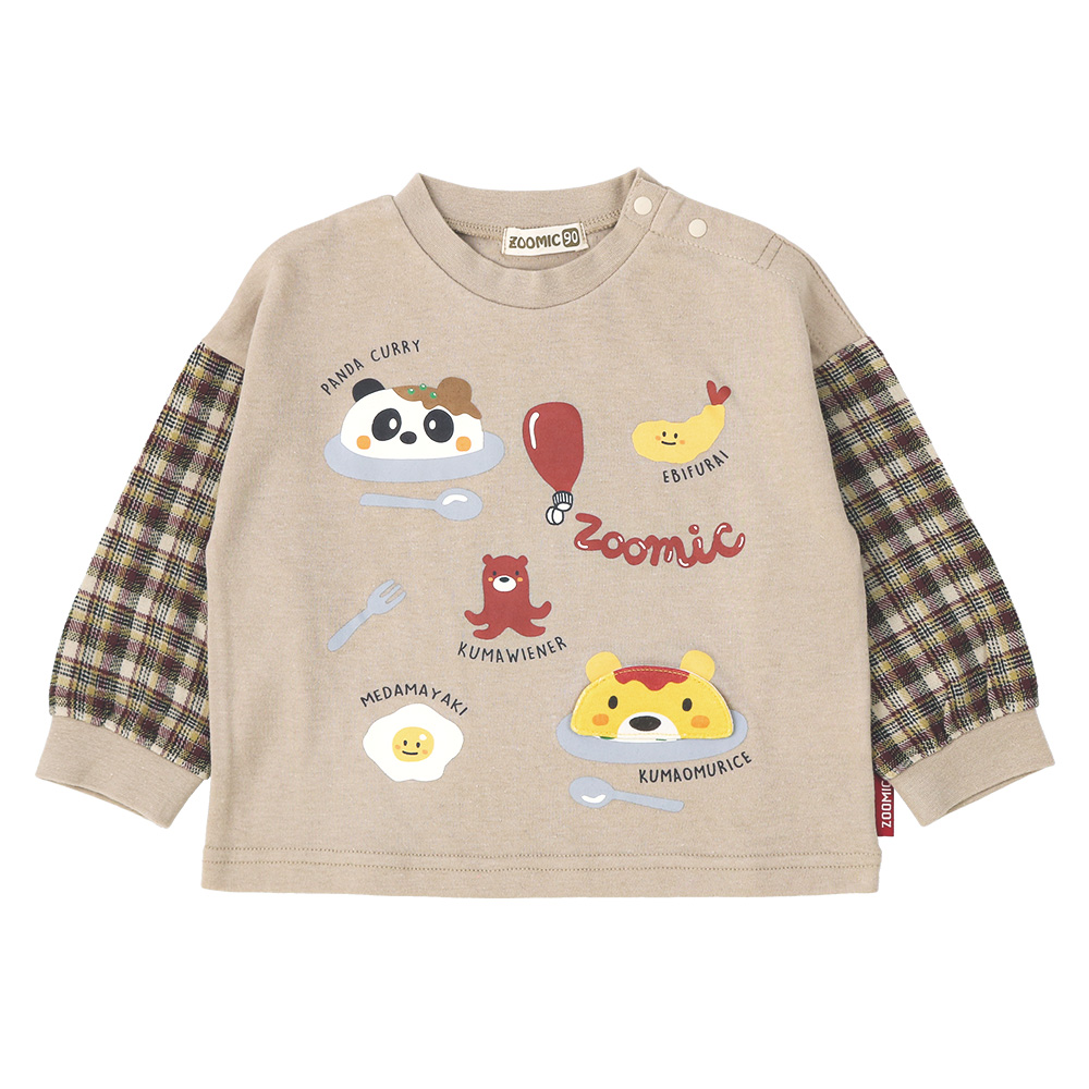 RRmoments 動物柄 長袖カットソー ZOOMIC（ズーミック） キッズ ロンT 長袖 Tシャツ 袖切替 チェック 袖