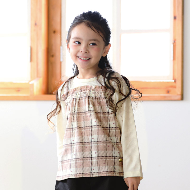 UZULAND（ウズランド） ガールズ ロンT チェック柄 長袖 Tシャツ ミニ