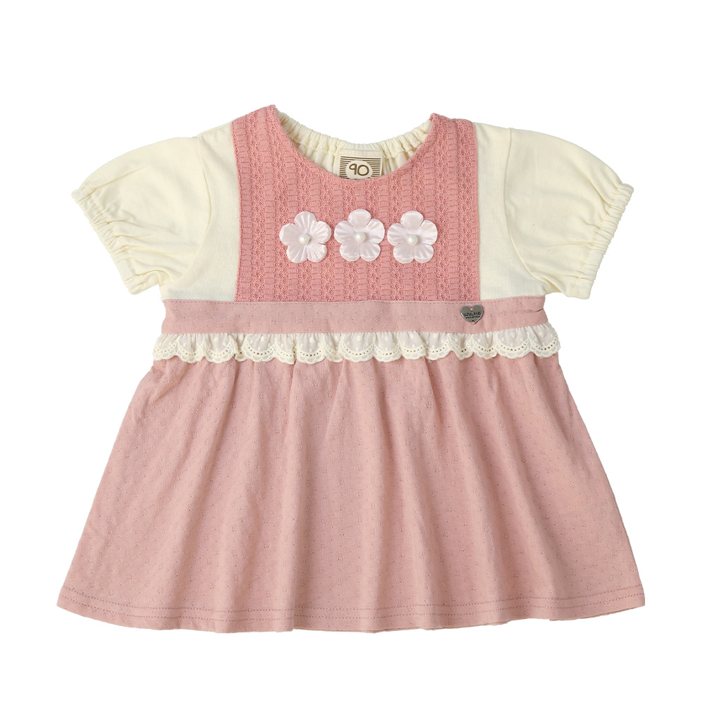 UZULAND キッズ ブラウス 半袖 Tシャツ 女の子 ガーリー 切替 花
