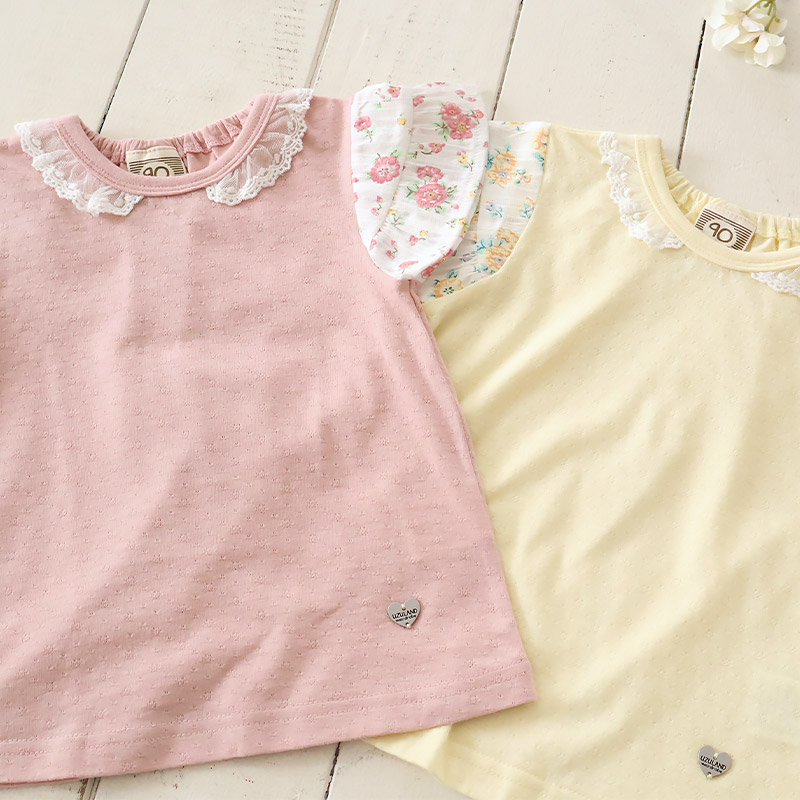 UZULAND（ウズランド） ガールズ Tシャツ 半袖 花柄 フリル レイヤード
