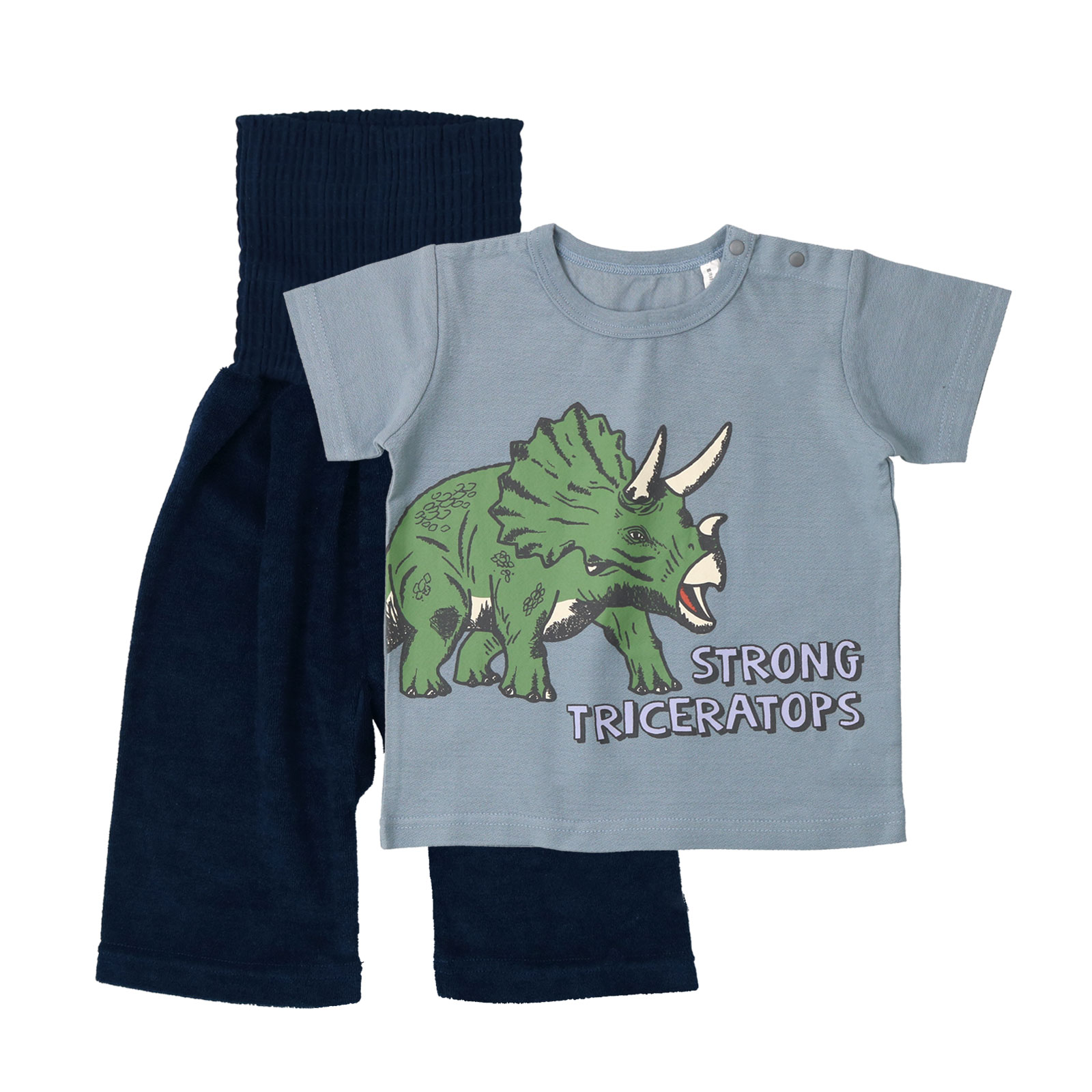 パジャマ 子供 半袖 上下セット 恐竜 トリケラトプス プリント 梨地