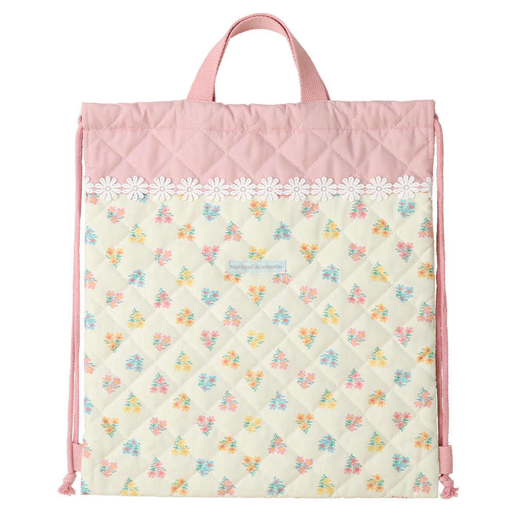 ナップサック 体操服入れ お着替え袋  ピンクしましまりぼん柄×ピンク ナップサック 体操服入れ お着替え袋 ピンクしましまりぼん柄×ピンク