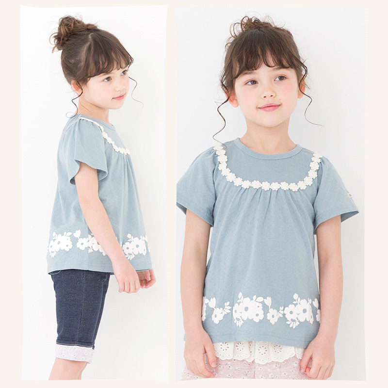 UZULAND Tシャツ キッズ 半袖 女の子 フラワー 花 レース