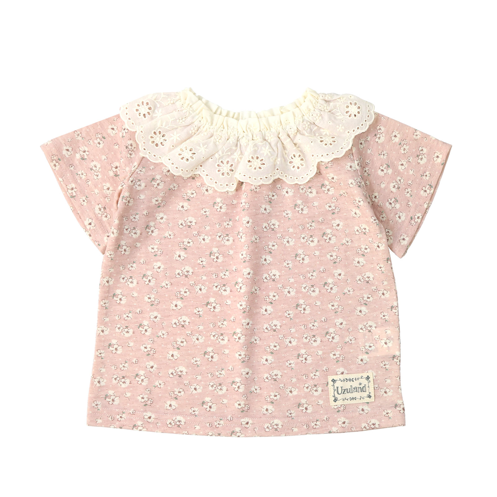 Tシャツ キッズ 半袖 女の子 ガーリー 重ね着風 小花柄 トップス ピンク ラベンダー 80 90 95 100 110 120 130 ウズランド 子供服 ベビー ナチュラル 夏服 | UZULAND | 01