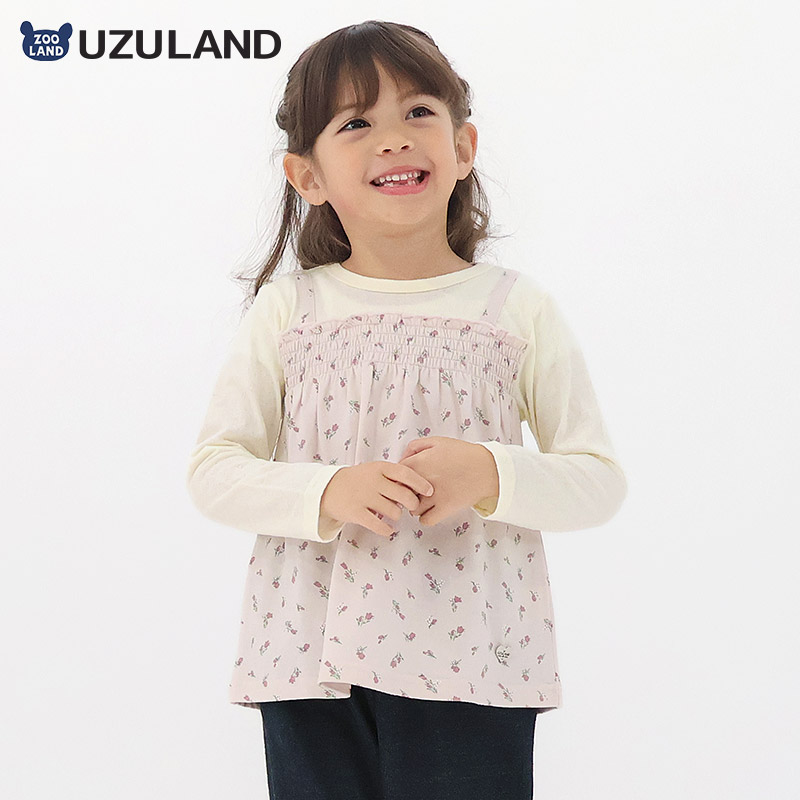 UZULAND（ウズランド） ガールズ ロンT 重ね着風 花柄 長袖 Tシャツ