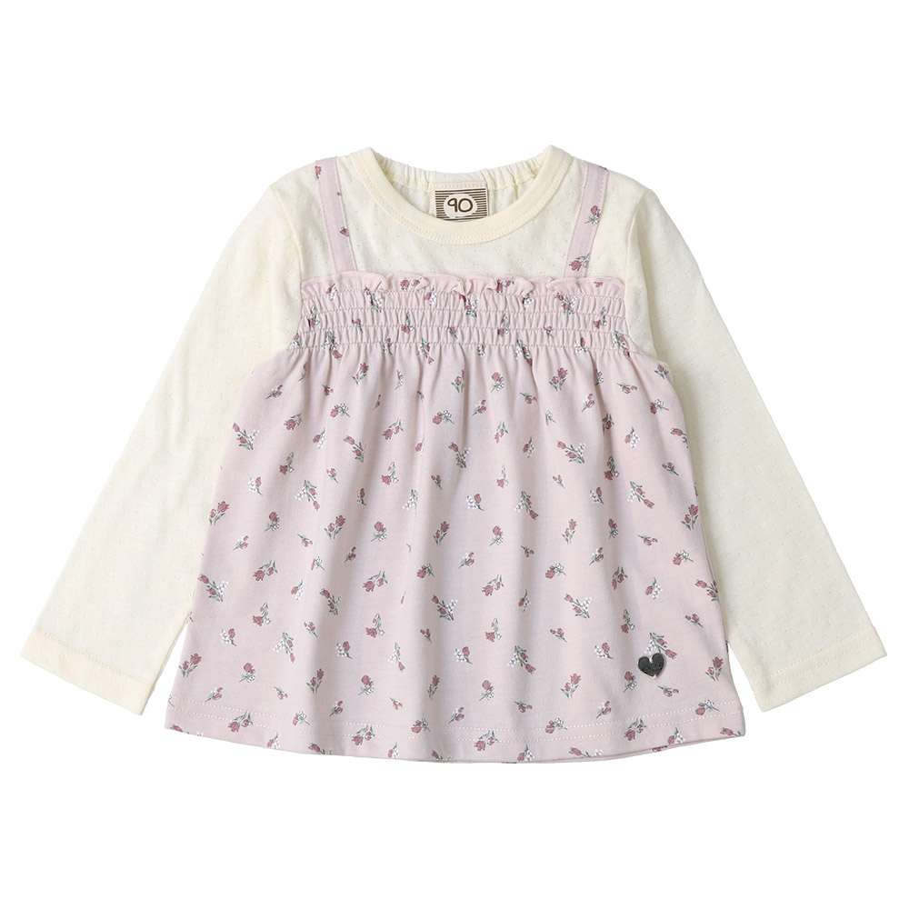 UZULAND（ウズランド） ガールズ ロンT 重ね着風 花柄 長袖 Tシャツ
