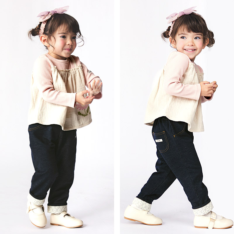 UZULAND（ウズランド） 子供服 ボトムス 女の子 花柄 折り曲げ ニット