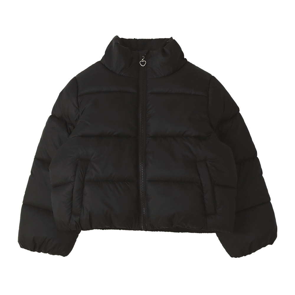 キッズ ジャケット 中綿 女の子 防寒 保温 撥水加工 ガールズ アウター コート 洗える フードなし 防風 無地 ハートチャーム 90 100 110 120 130 140 150 160 | GrinLab | 01