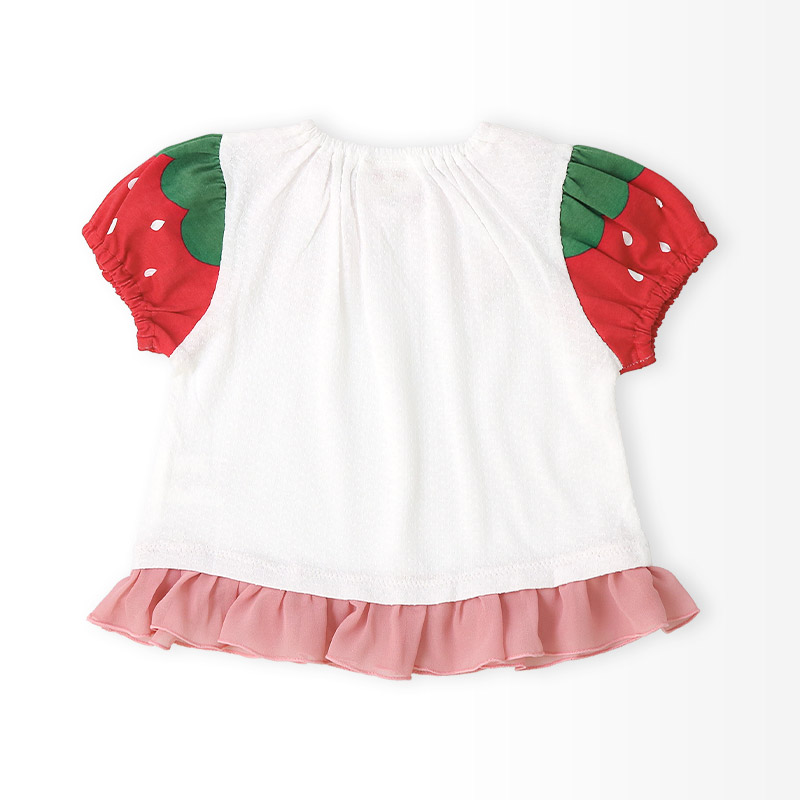 ガールズ Tシャツ 半袖 襟付き いちご イチゴ 苺 刺繍 くだもの 女の子