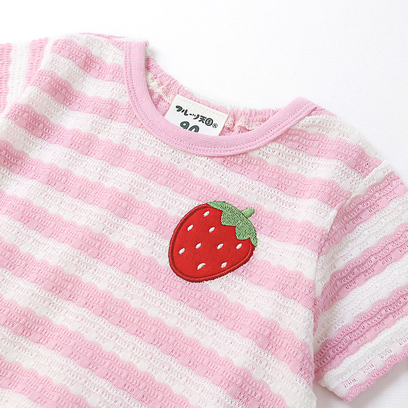 ガールズ Tシャツ 半袖 ボーダーT いちご イチゴ 苺 くだもの 女の子