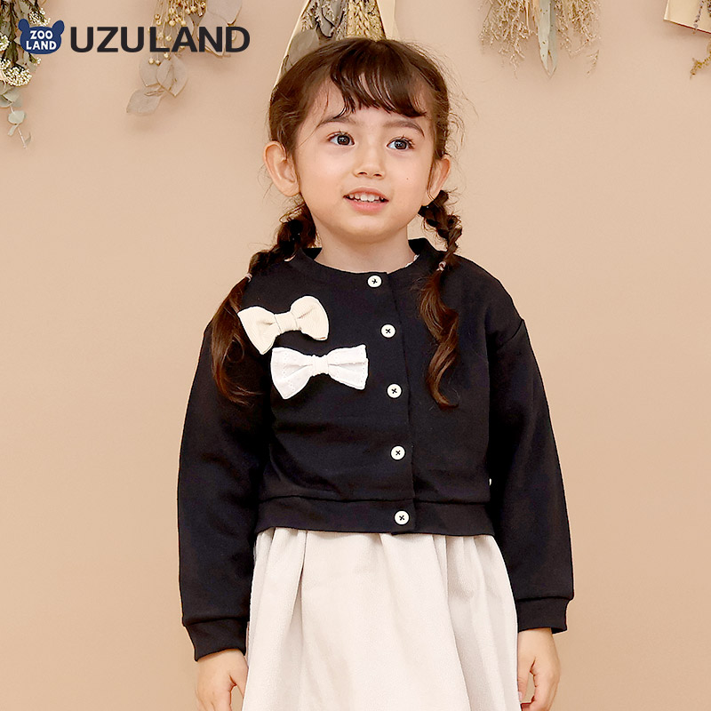 ガールズ カーディガン 長袖 リボン デザイン ポンチ 女の子 キッズ ベビー UZULAND ウズランド トップス ボタン フォーマル リブ 結婚式 入学式 入園式 | UZULAND