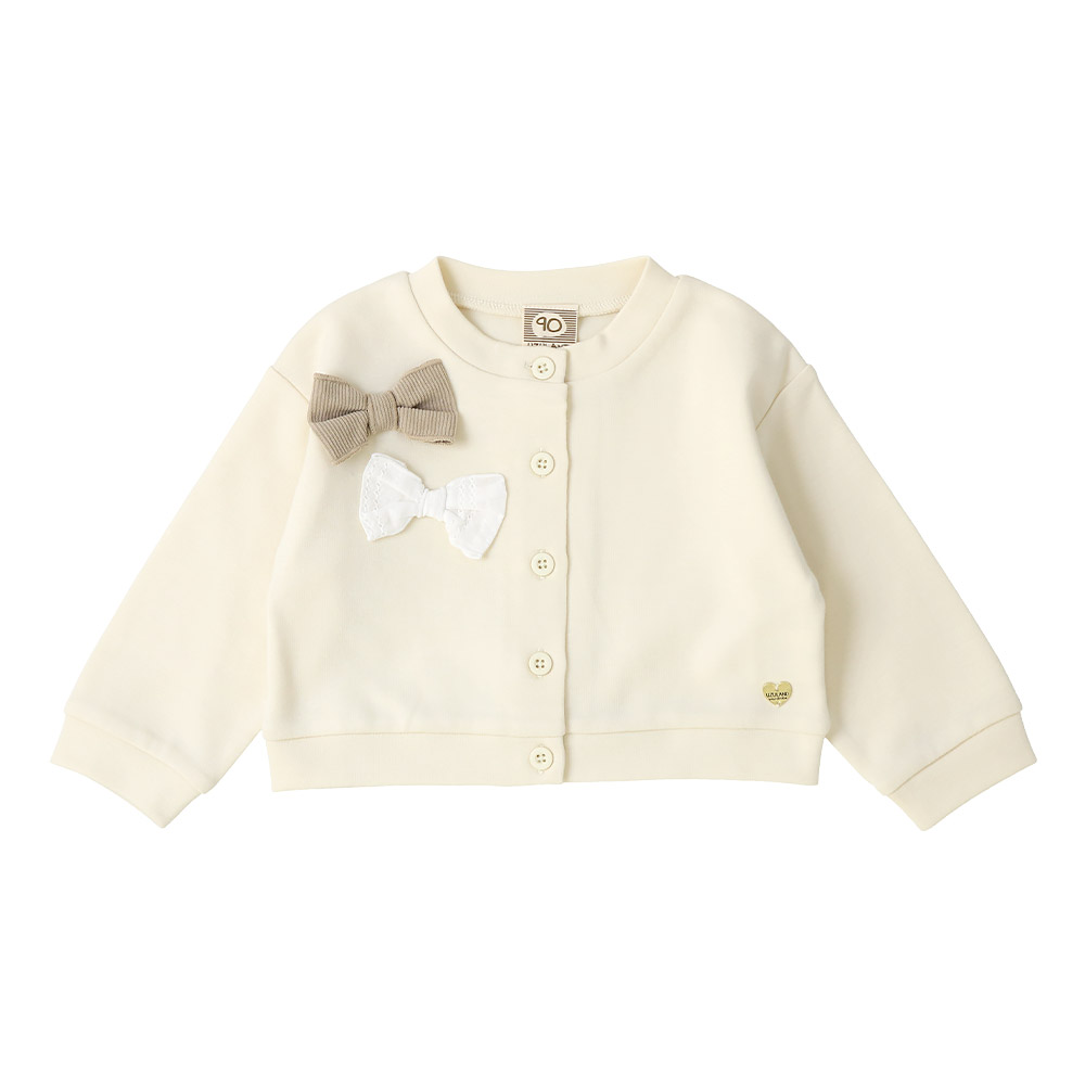 ガールズ カーディガン 長袖 リボン デザイン ポンチ 女の子 キッズ ベビー UZULAND ウズランド トップス ボタン フォーマル リブ 結婚式 入学式 入園式 | UZULAND | 01