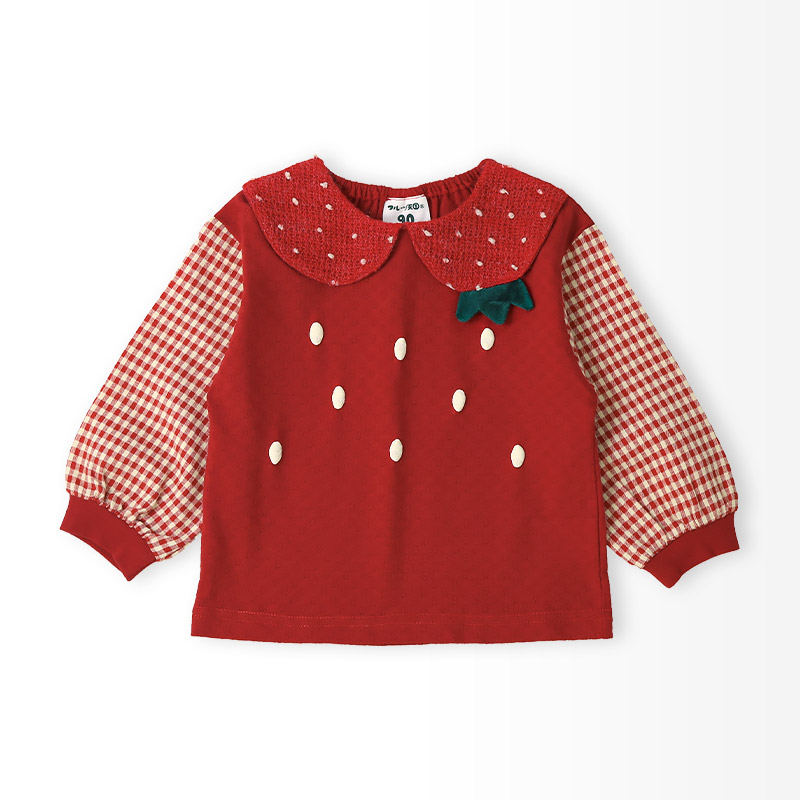 ガールズ イチゴ 襟付き ロンT Tシャツ 長袖 袖チェック 女の子 子供服 キッズ ベビー トップス フルーツ天国 苺 いちご かわいい リブ 切替 リンクコーデ |  | 10