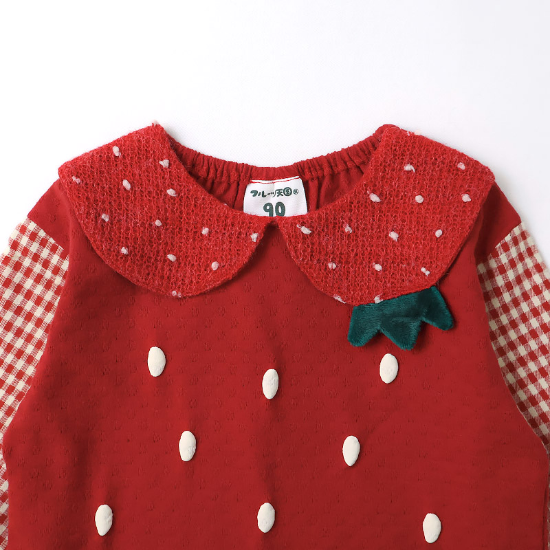 ガールズ イチゴ 襟付き ロンT Tシャツ 長袖 袖チェック 女の子 子供服 キッズ ベビー トップス フルーツ天国 苺 いちご かわいい リブ 切替 リンクコーデ |  | 12