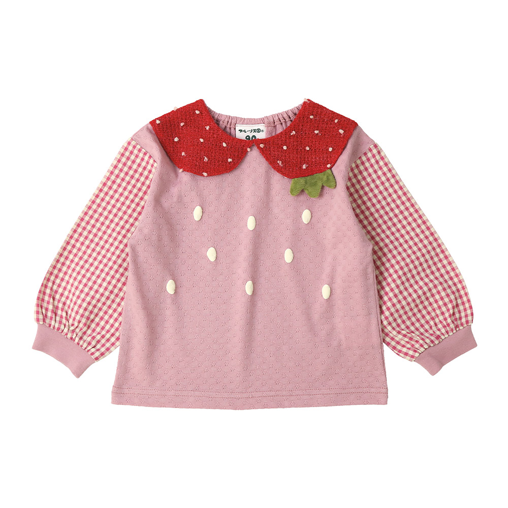 ガールズ イチゴ 襟付き ロンT Tシャツ 長袖 袖チェック 女の子 子供服 キッズ ベビー トップス フルーツ天国 苺 いちご かわいい リブ 切替 リンクコーデ |  | 02