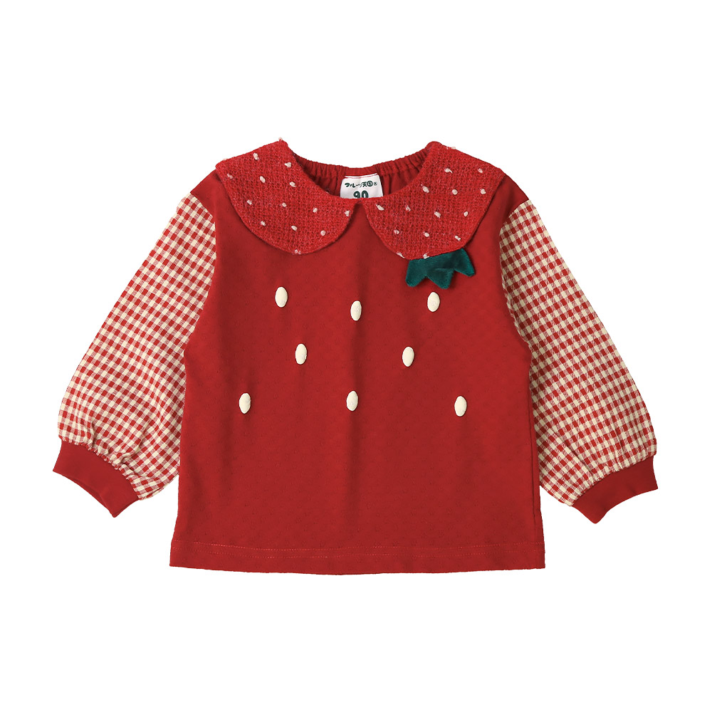 ガールズ イチゴ 襟付き ロンT Tシャツ 長袖 袖チェック 女の子 子供服 キッズ ベビー トップス フルーツ天国 苺 いちご かわいい リブ 切替 リンクコーデ |  | 01