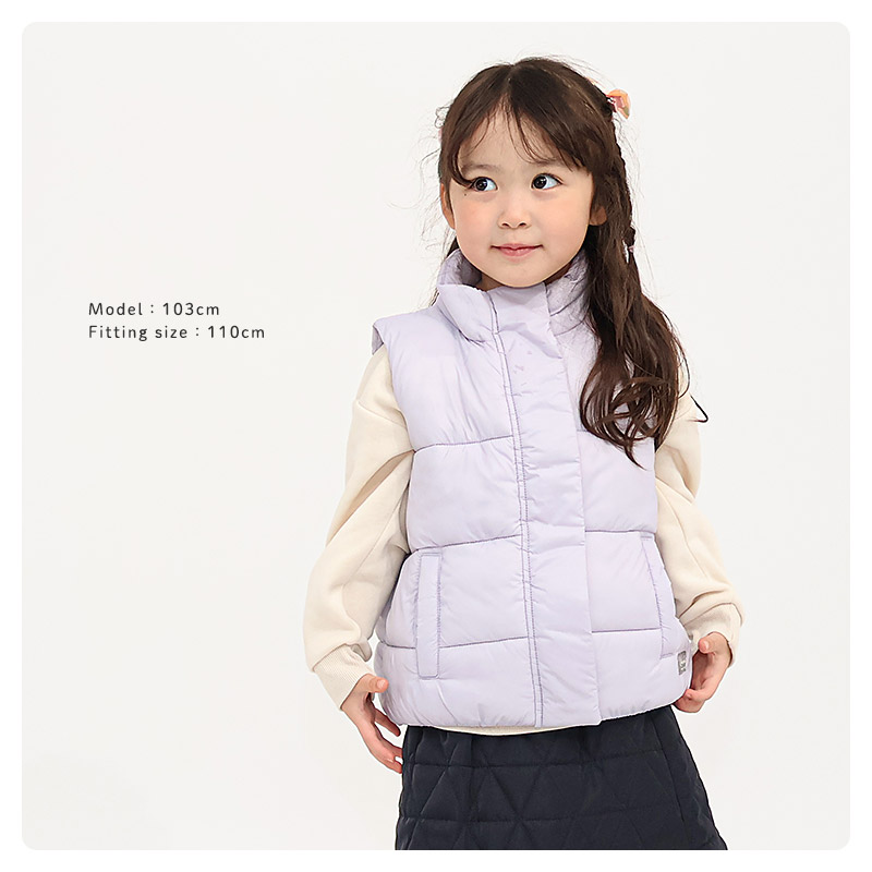 キッズ 中綿ベスト 女の子 撥水加工 洗える ポケット付 軽量 フード無し 袖無し GrinLab グリンラボ 保温 防寒着 アウター 90 100 110 120 130 140 150 160 | GrinLab | 07