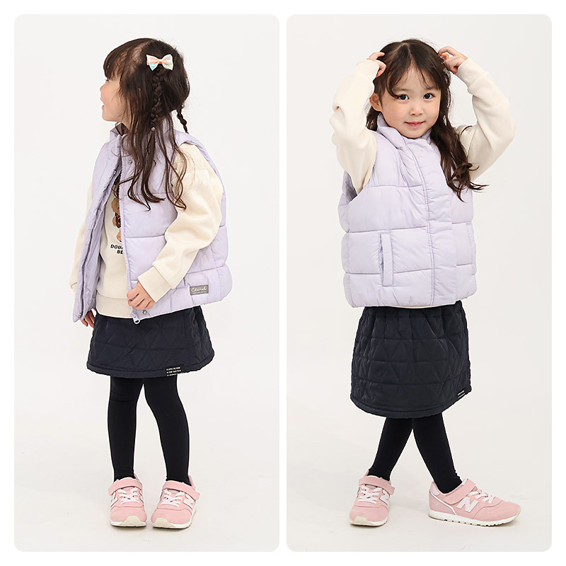 キッズ 中綿ベスト 女の子 撥水加工 洗える ポケット付 軽量 フード無し 袖無し GrinLab グリンラボ 保温 防寒着 アウター 90 100 110 120 130 140 150 160 | GrinLab | 08