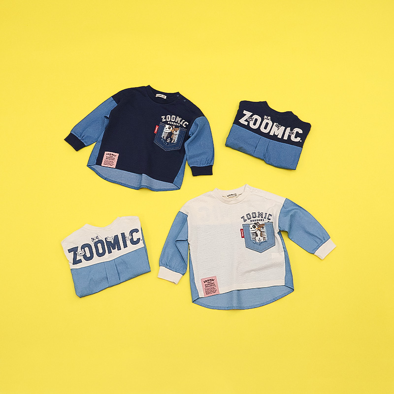 キッズ ロンT 長袖 Tシャツ 胸ポケット デニム切替 ベビー服 トップス アニマル 動物 くま パンダ 男の子 女の子 ZOOMIC ズーミック インディゴ バック 関連画像3