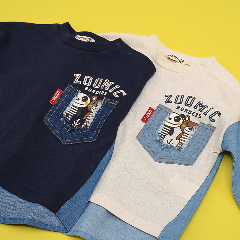 キッズ ロンT 長袖 Tシャツ 胸ポケット デニム切替 ベビー服 トップス アニマル 動物 くま パンダ 男の子 女の子 ZOOMIC ズーミック インディゴ バック 関連画像4