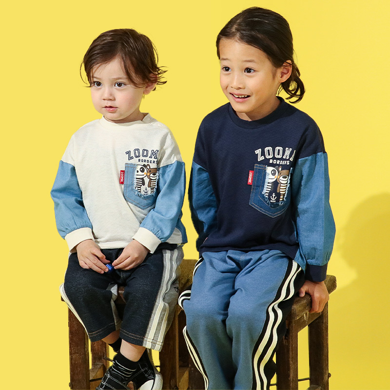 キッズ ロンT 長袖 Tシャツ 胸ポケット デニム切替 ベビー服 トップス アニマル 動物 くま パンダ 男の子 女の子 ZOOMIC ズーミック インディゴ バック 関連画像5