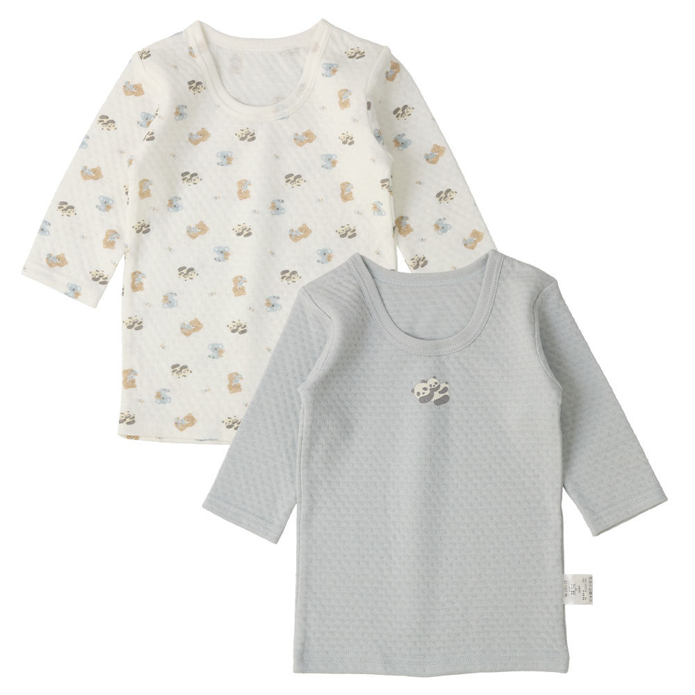 ベビー 肌着 長袖Tシャツ 2枚組 80 90 95 子供肌着 ニットキルト 