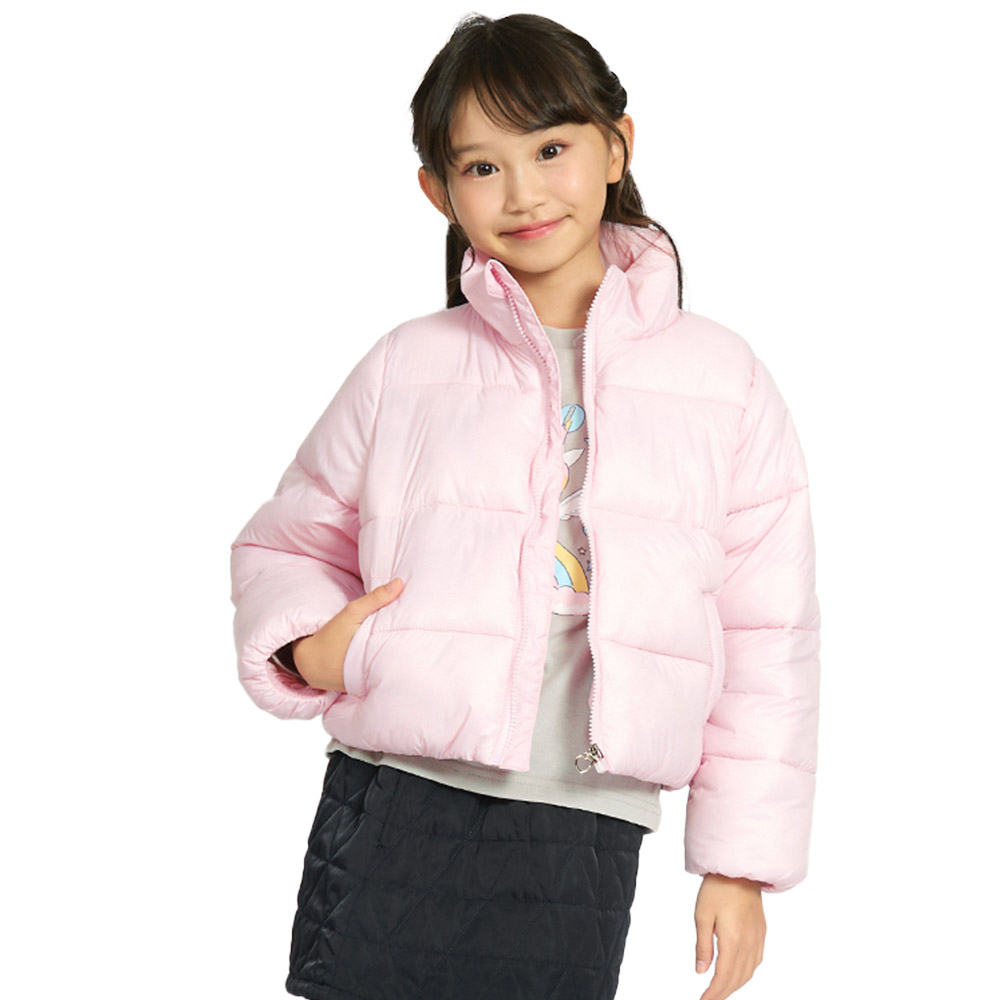 キッズ ジャケット 中綿 女の子 防寒 保温 撥水加工 ガールズ アウター コート 洗える フードなし 防風 無地 ハートチャーム 90 100 110 120 130 140 150 160 | GrinLab | 03