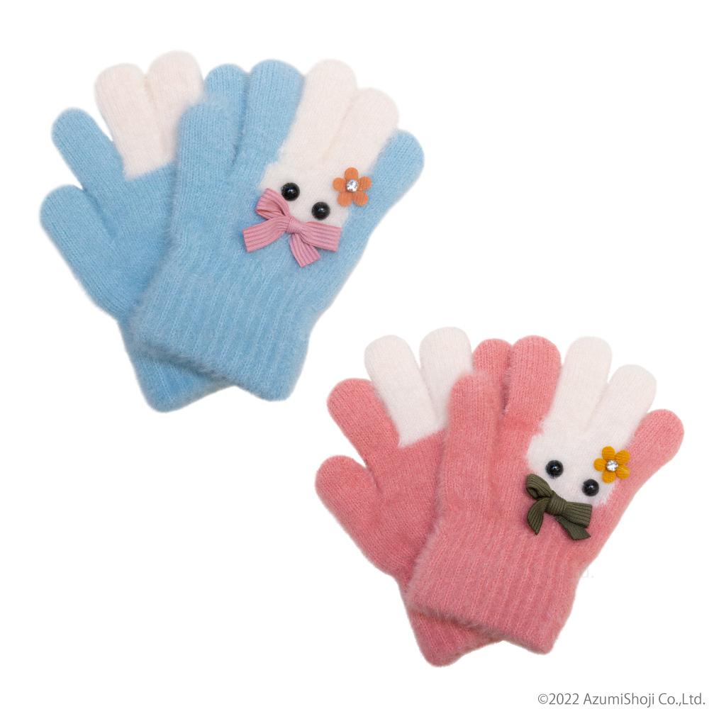 うさぎ手袋 ブルー ピンク 手袋 キッズ 5本指 暖かい 防寒 雪遊び 寒さ対策 通園 通学 のびのび手袋 暖かい プレゼント 女の子 男の子 こども  雪遊び ANGELIQUE